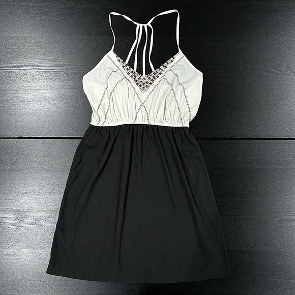 Ecote Urban Outfitters Black and White Spaghetti Strap Dress with Beaded Detail - Picture 1 of 8